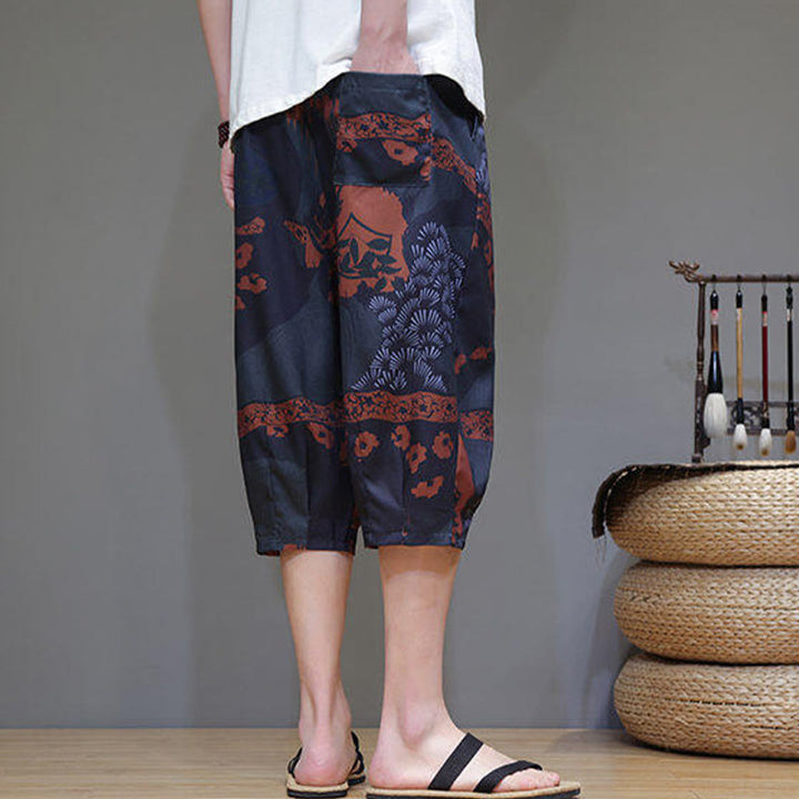 Buddha Stones Summer Bamboo Leaves Flowers Cotton Linen Men's Capri Pants With Pockets - image 18