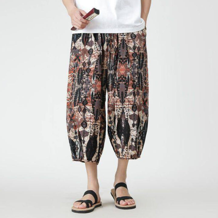 Buddha Stones Summer Square Patchwork Elephant Mandala Geometry Cotton Linen Men's 7-8 Length Pants With Pockets - image 11