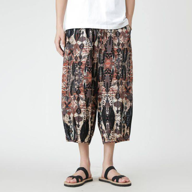 Buddha Stones Summer Square Patchwork Elephant Mandala Geometry Cotton Linen Men's 7-8 Length Pants With Pockets - image 17