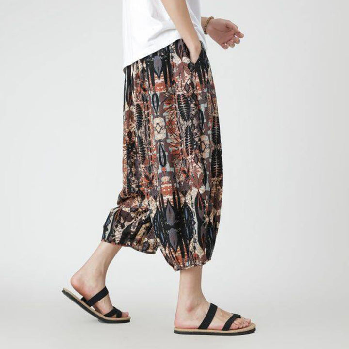 Buddha Stones Summer Square Patchwork Elephant Mandala Geometry Cotton Linen Men's 7-8 Length Pants With Pockets - image 13
