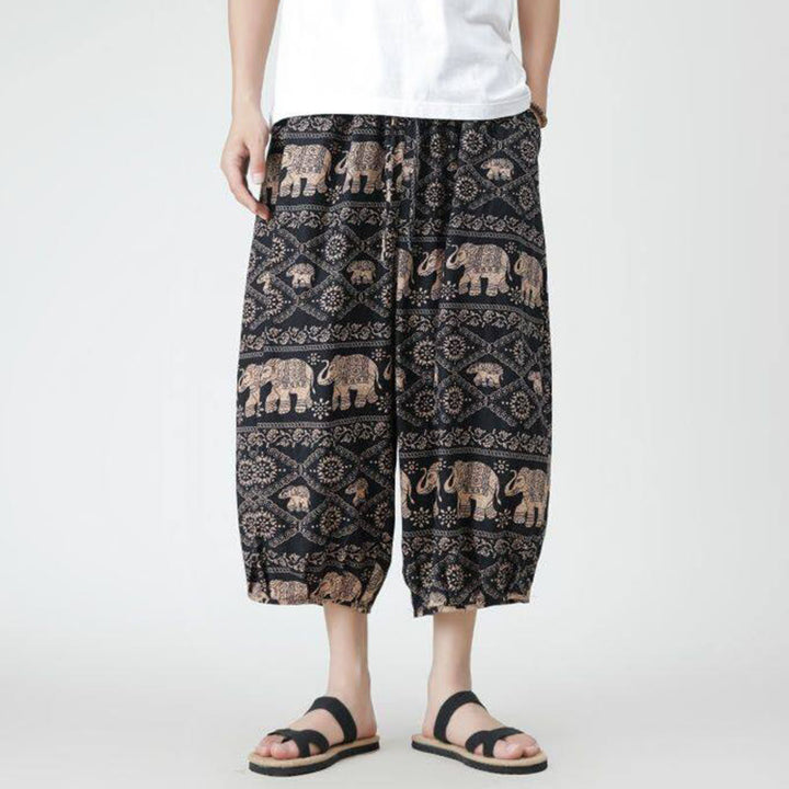 Buddha Stones Summer Square Patchwork Elephant Mandala Geometry Cotton Linen Men's 7-8 Length Pants With Pockets - image 21