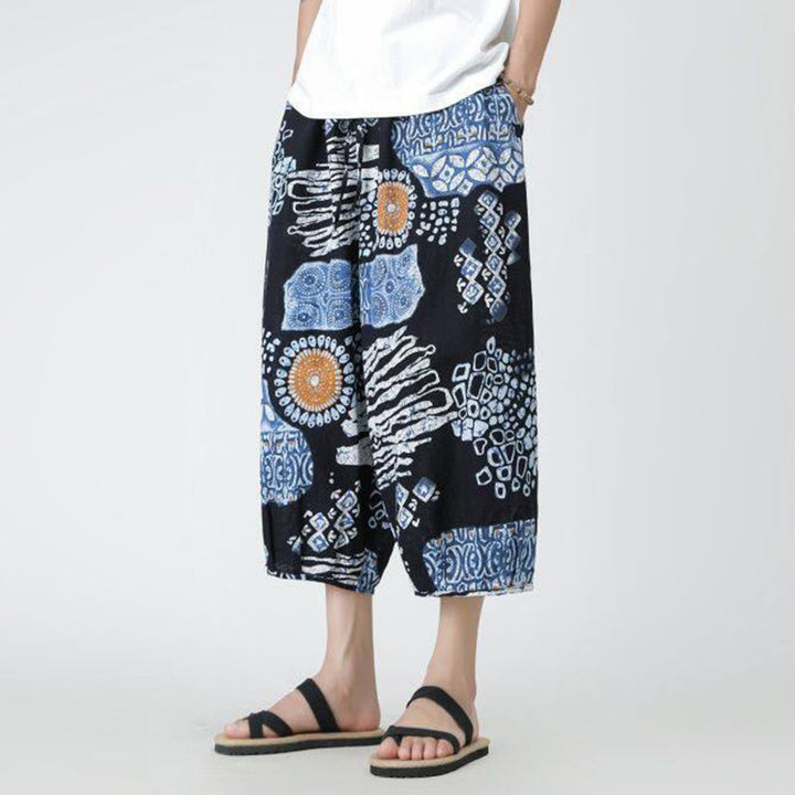 Buddha Stones Summer Square Patchwork Elephant Mandala Geometry Cotton Linen Men's 7-8 Length Pants With Pockets - image 35