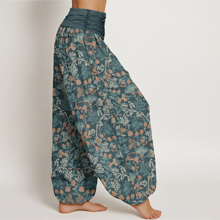 Buddha Stones Cotton Casual Flower Vine Leaves Pattern Women's Elastic Waist Harem Pants - image 1