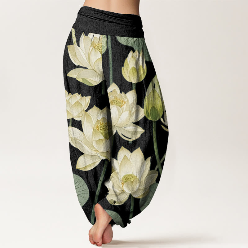 Buddha Stones Casual Lotus Flowers Pod Pattern Women's Elastic Waist Harem Pants - image 7