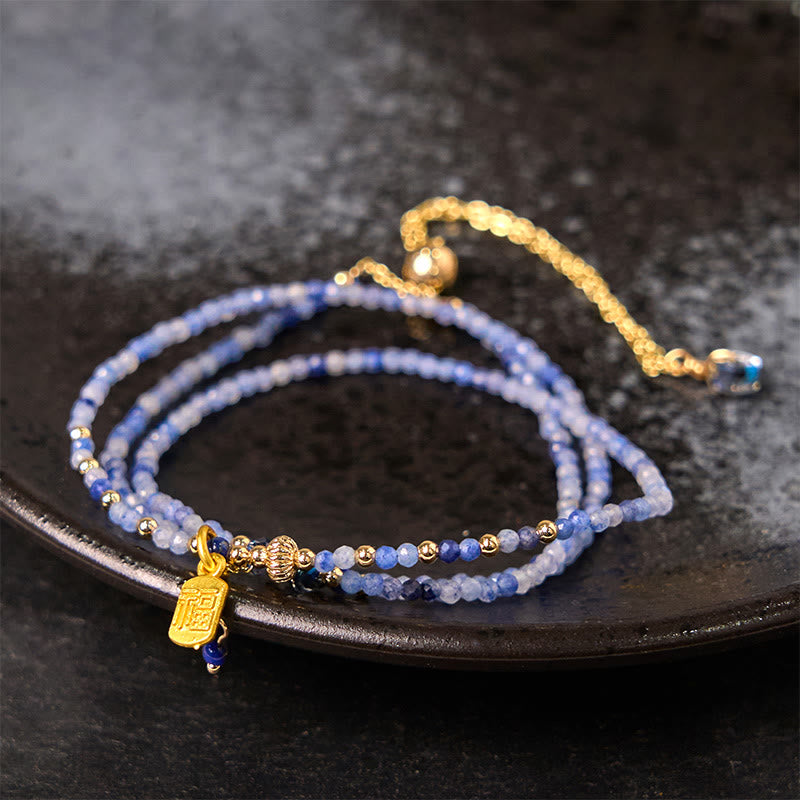 Buddha Stones 3mm Ultra-thin Beads Natural Lazurite Lapis Lazuli Triple Wrap Fu Character Positive Bracelet - 3mm Lazurite(Wrist Circumference: 14-15cm) - image 0