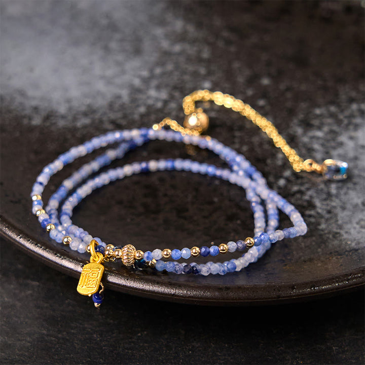 Buddha Stones 3mm Ultra-thin Beads Natural Lazurite Triple Wrap Fu Character Positive Bracelet