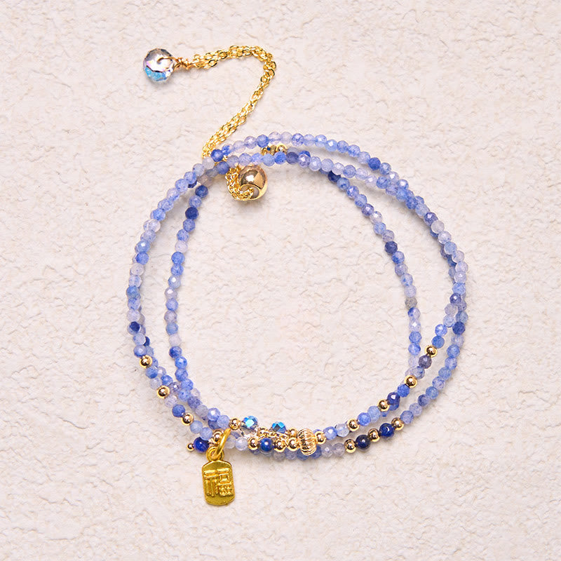 Buddha Stones 3mm Ultra-thin Beads Natural Lazurite Lapis Lazuli Triple Wrap Fu Character Positive Bracelet - image 3