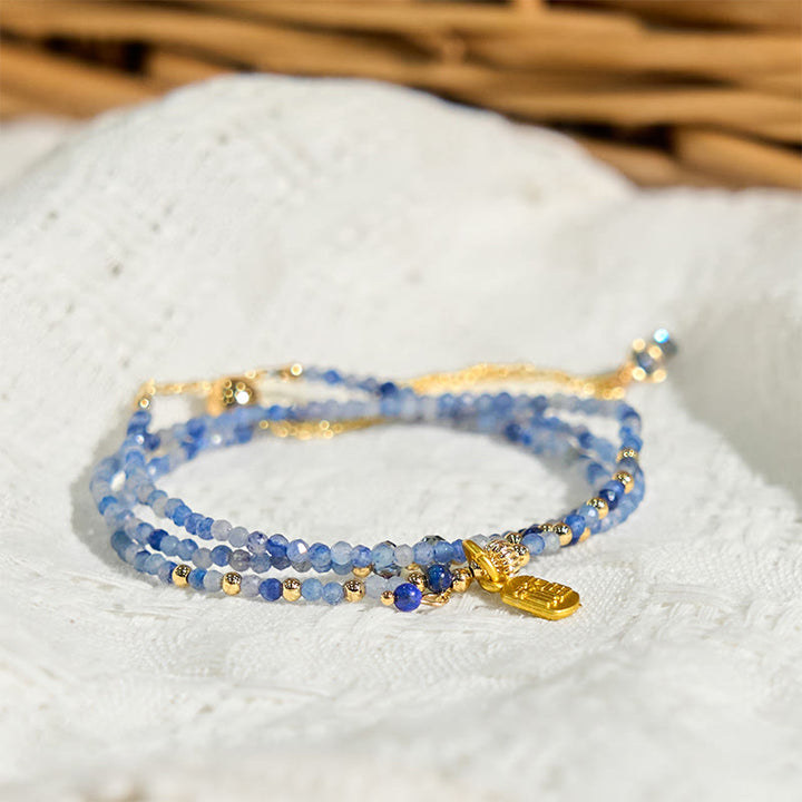 Buddha Stones 3mm Ultra-thin Beads Natural Lazurite Lapis Lazuli Triple Wrap Fu Character Positive Bracelet - image 2