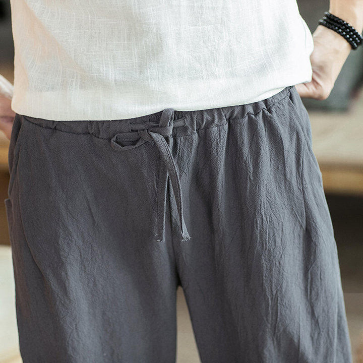 Buddha Stones Crane Embroidery Cotton Men's Cropped Harem Pants With Pockets - image 20