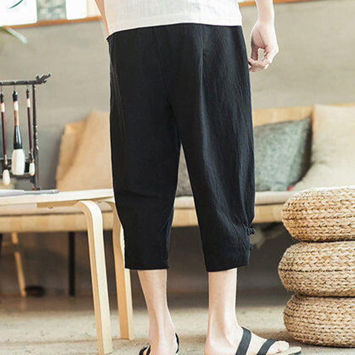 Buddha Stones Crane Embroidery Cotton Men's Cropped Harem Pants With Pockets - image 25