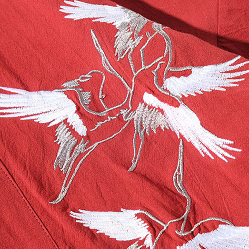 Buddha Stones Embroidery Flying White Cranes Cotton Linen Open Front Jacket Men's Kimono - image 8