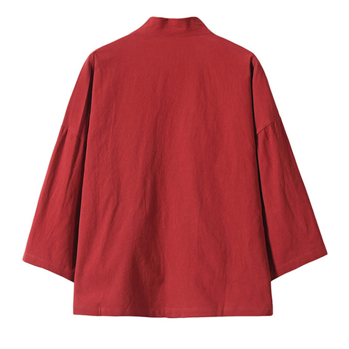 Buddha Stones Embroidery Flying White Cranes Cotton Linen Open Front Jacket Men's Kimono - image 3