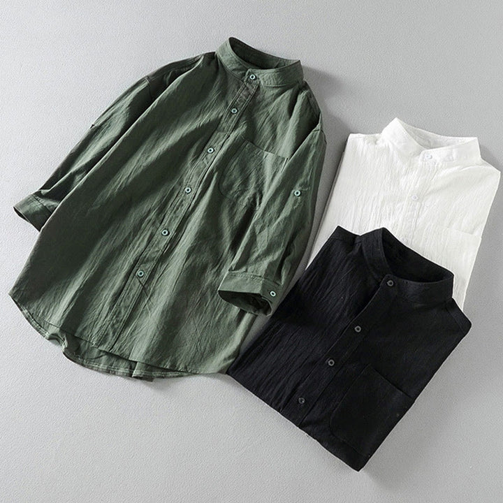 Buddha Stones Summer Solid Men's Buttons Half Sleeve Cotton Linen Shirt - image 17