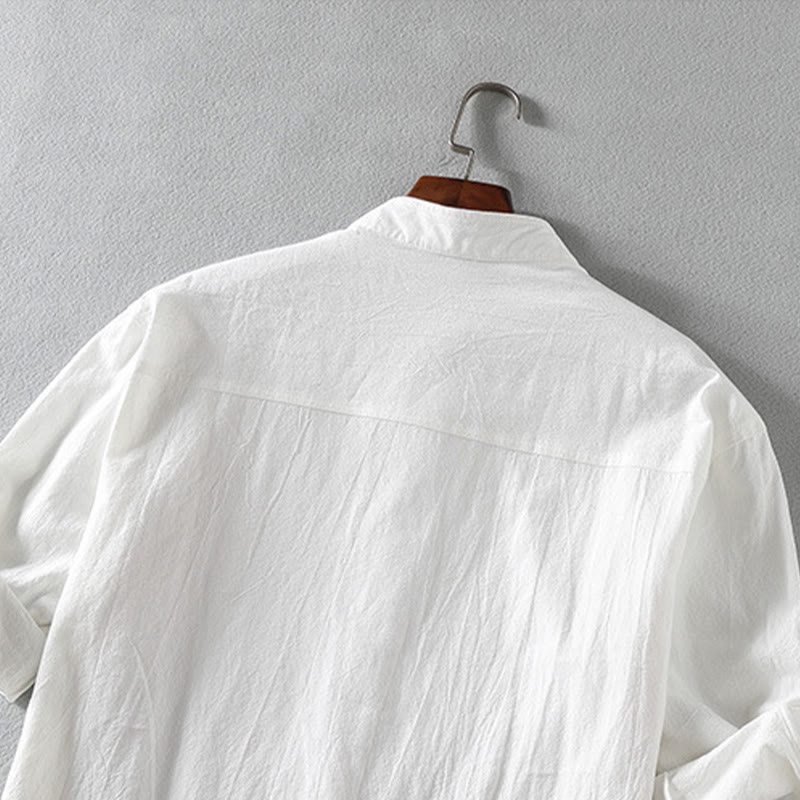 Buddha Stones Summer Solid Men's Buttons Half Sleeve Cotton Linen Shirt - image 5