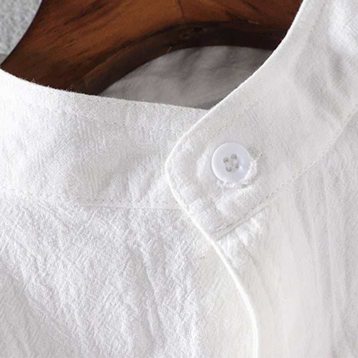 Buddha Stones Summer Solid Men's Buttons Half Sleeve Cotton Linen Shirt - image 7