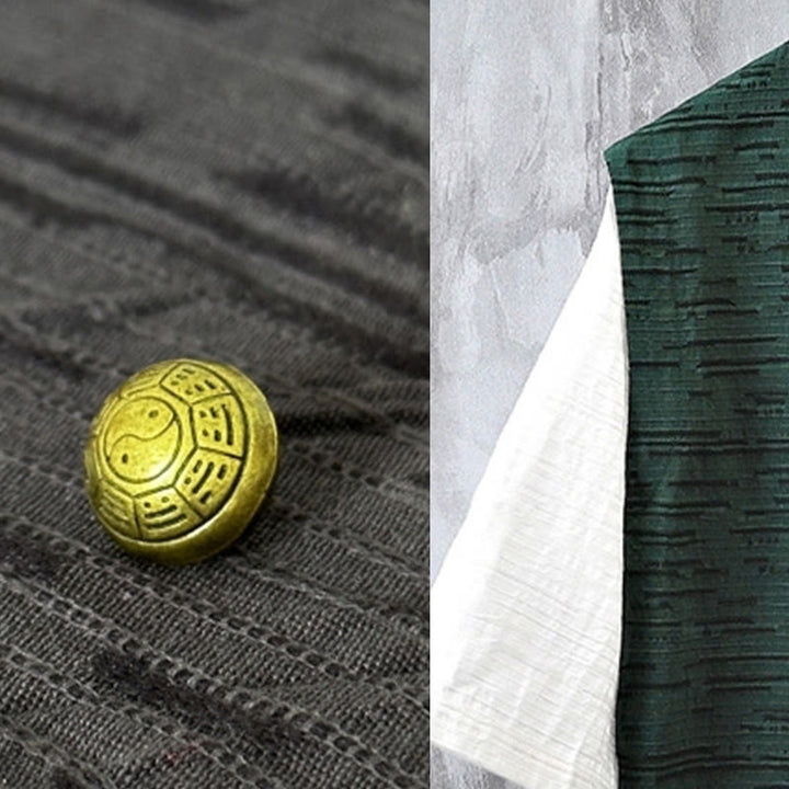 Buddha Stones Summer Patchwork Color Design Men's Half Sleeve Cotton Linen Shirt - image 8