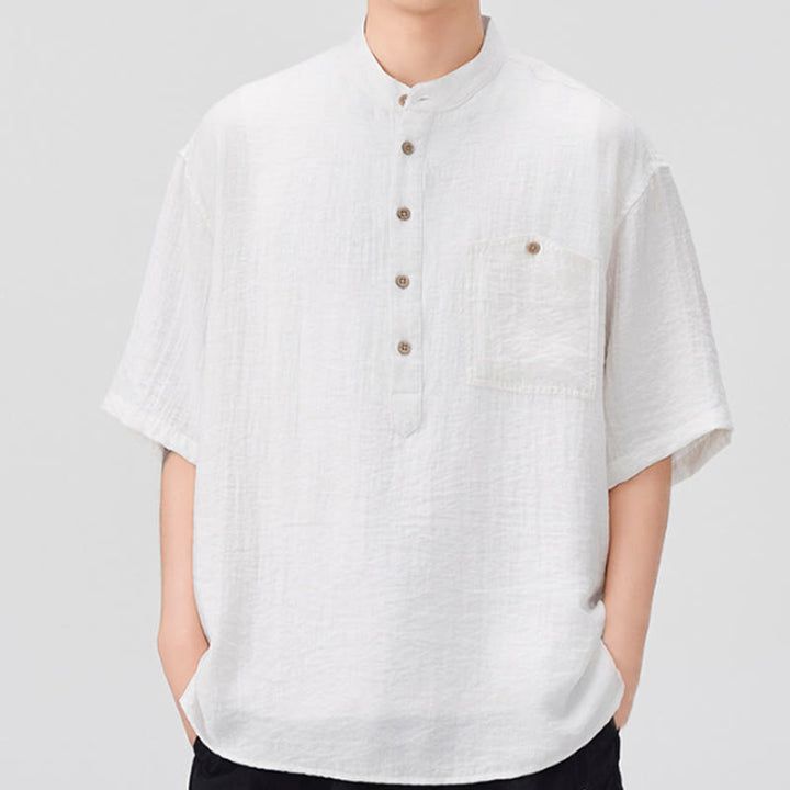 Buddha Stones Summer Plain Half Buttons Design Men's Half Sleeve Shirt - White - US/UK/AU44，EU54 (4XL) - image 1