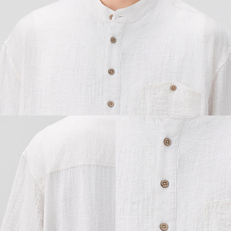 Buddha Stones Summer Plain Half Buttons Design Men's Half Sleeve Shirt - image 6