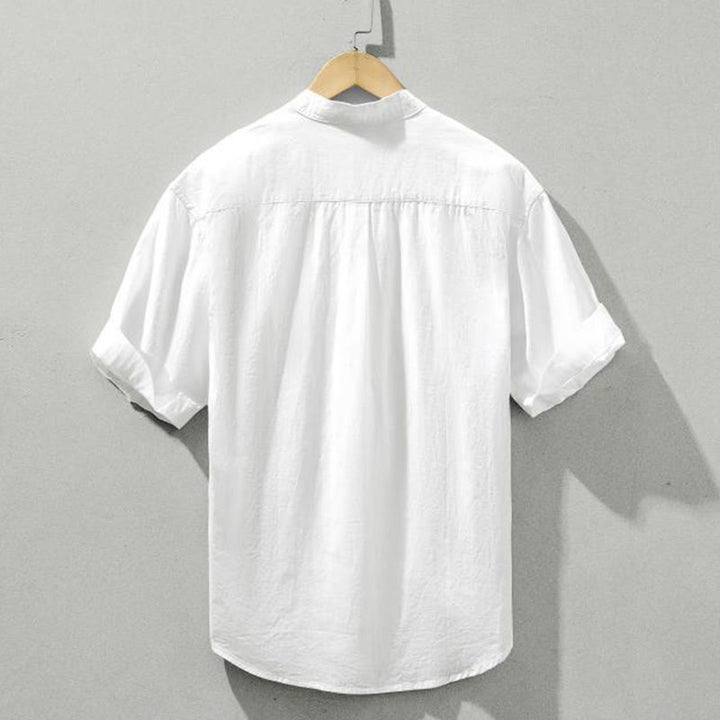 Buddha Stones Summer Solid Men's Half Button Short Sleeve Cotton Shirt - image 16
