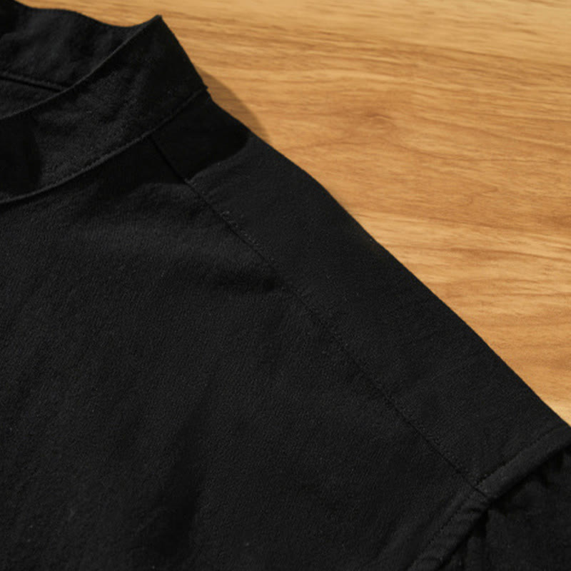 Buddha Stones Summer Solid Men's Half Button Short Sleeve Cotton Shirt - image 13