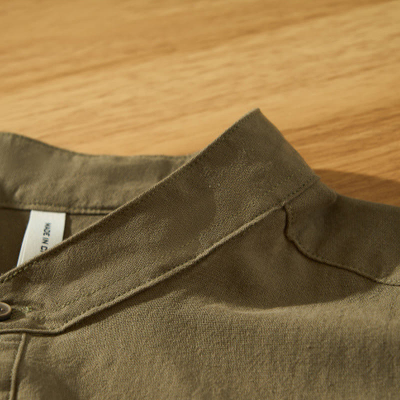 Buddha Stones Summer Solid Men's Half Button Short Sleeve Cotton Shirt - image 32