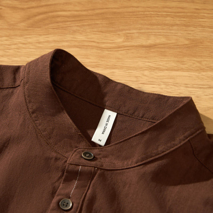 Buddha Stones Summer Solid Men's Half Button Short Sleeve Cotton Shirt - image 22