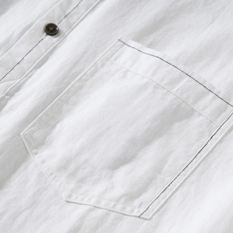 Buddha Stones Summer Solid Men's Half Button Short Sleeve Cotton Shirt - image 20