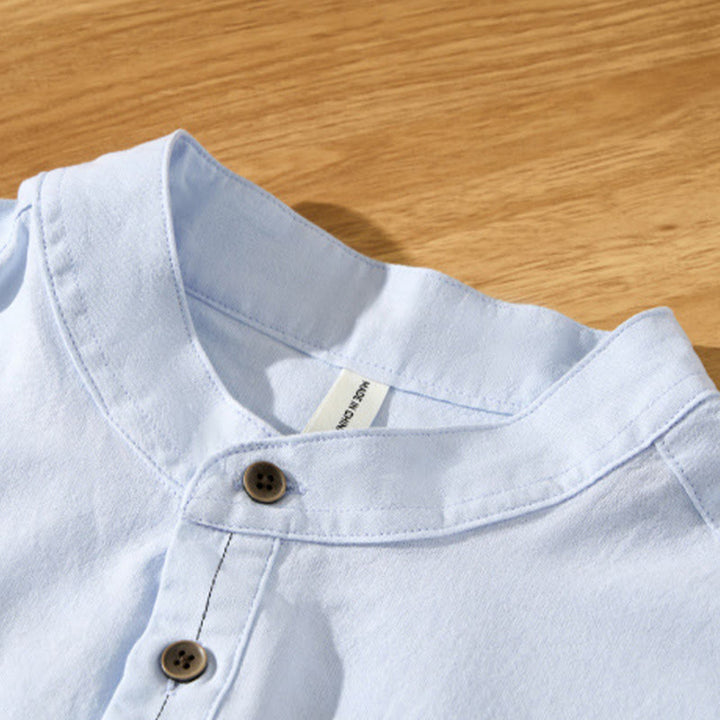 Buddha Stones Summer Solid Men's Half Button Short Sleeve Cotton Shirt - image 4