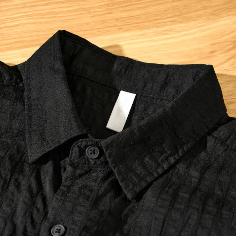 Buddha Stones Summer Solid Breathable Men's Buttons Short Sleeve Tencel Shirt - image 21