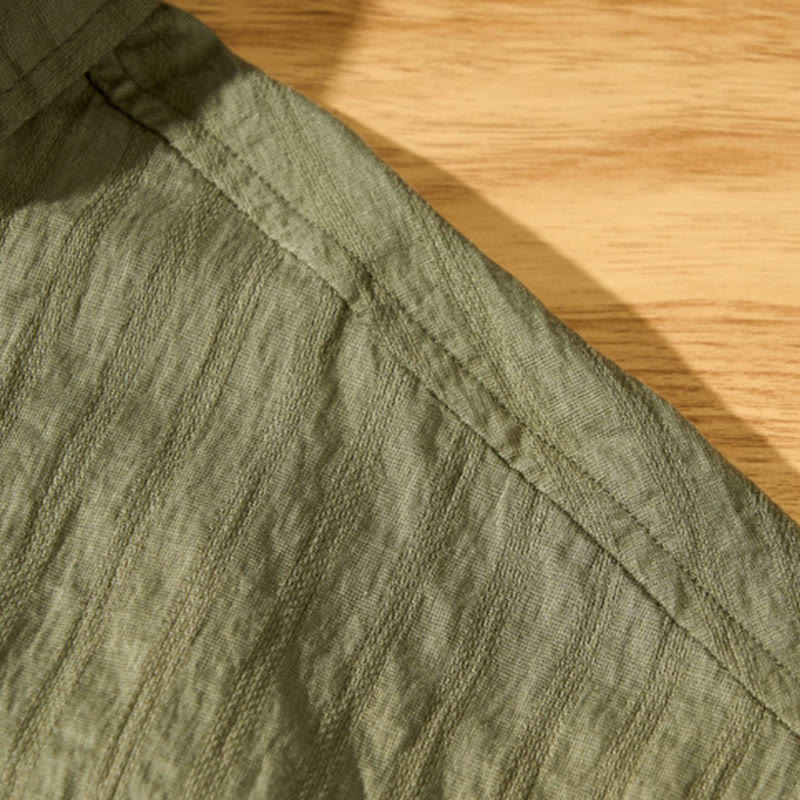 Buddha Stones Summer Solid Breathable Men's Buttons Short Sleeve Tencel Shirt - image 7