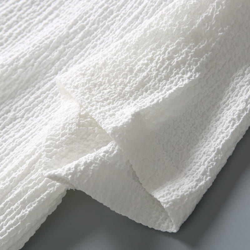 Buddha Stones 2Pcs Solid Color Wrinkle V-Neck Short Sleeve T-shirt Pants Clothing Men's Set - image 14