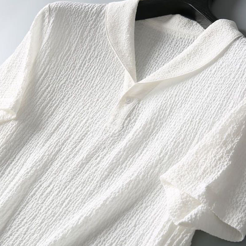 Buddha Stones 2Pcs Solid Color Wrinkle V-Neck Short Sleeve T-shirt Pants Clothing Men's Set - image 11