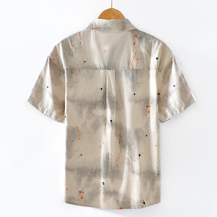 Buddha Stones Summer Ink Splashing Color Men's Button Short Sleeve Cotton Shirt - image 1