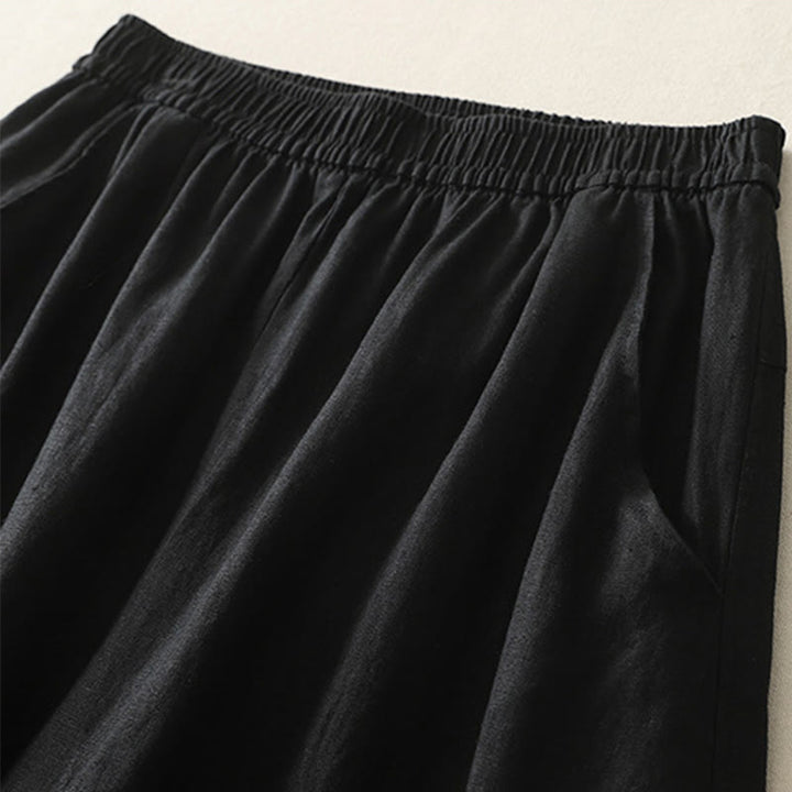 Buddha Stones Summer Daily Solid Color Elastic Waistband Design Women's Wide Leg Pants With Pockets - image 24