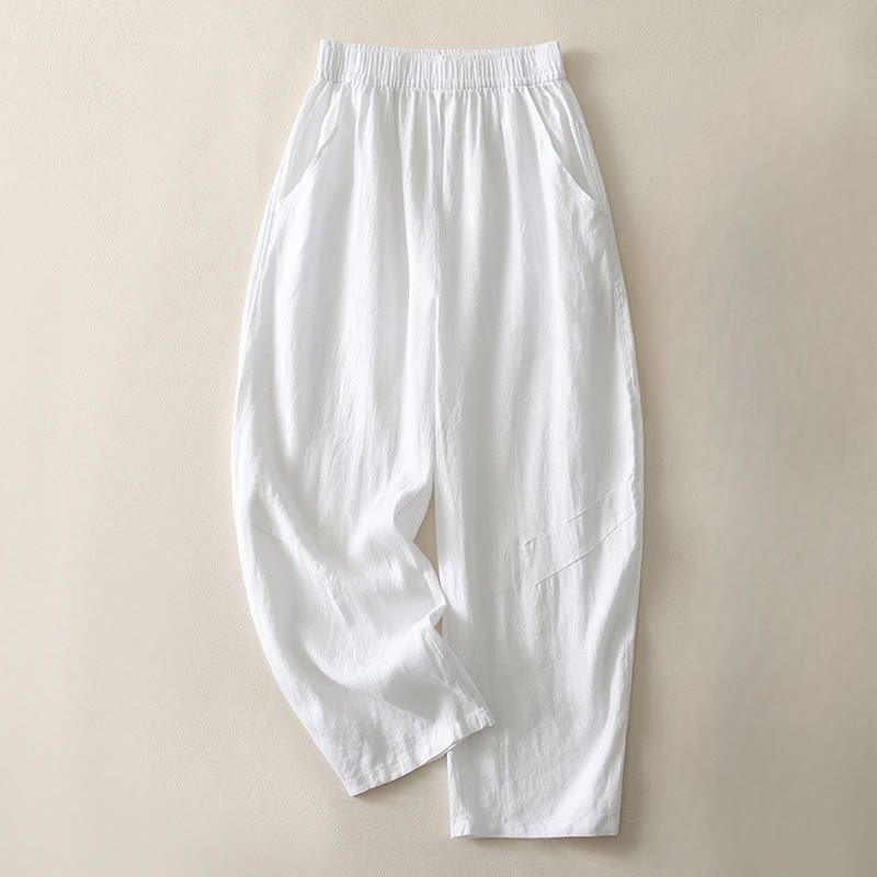 Buddha Stones Summer Daily Solid Color Elastic Waistband Design Women's Wide Leg Pants With Pockets - image 13