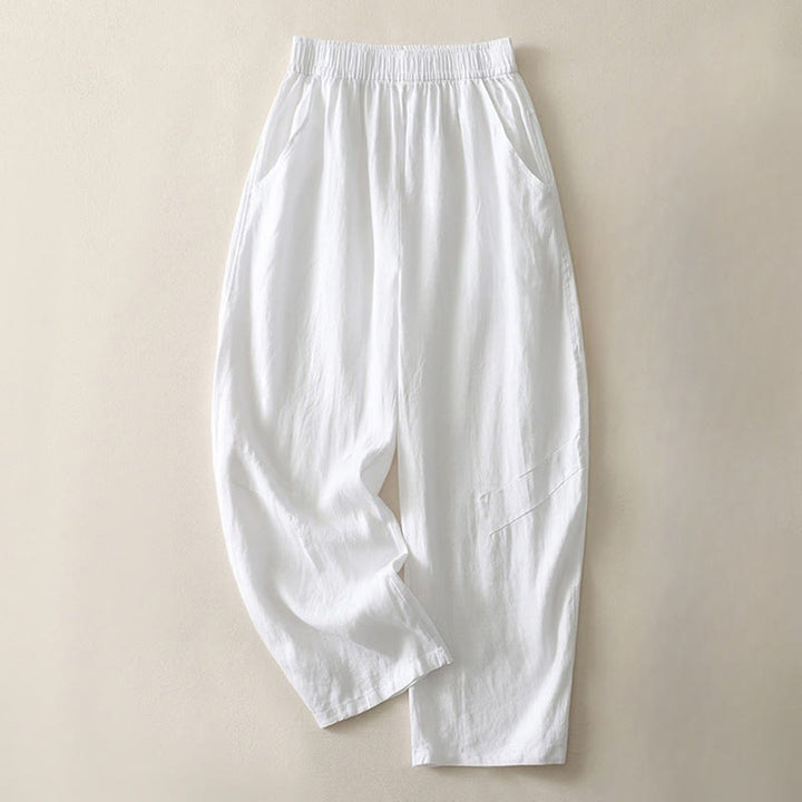 Buddha Stones Summer Daily Solid Color Elastic Waistband Design Women's Wide Leg Pants With Pockets - image 13