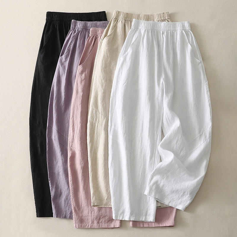 Buddha Stones Summer Daily Solid Color Elastic Waistband Design Women's Wide Leg Pants With Pockets - image 26