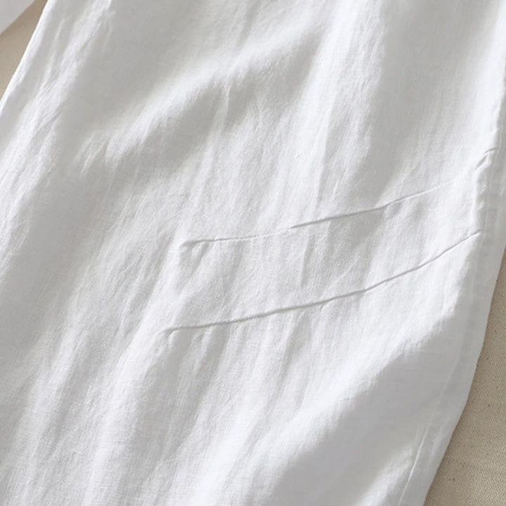 Buddha Stones Summer Daily Solid Color Elastic Waistband Design Women's Wide Leg Cotton Linen Pants With Pockets - image 21