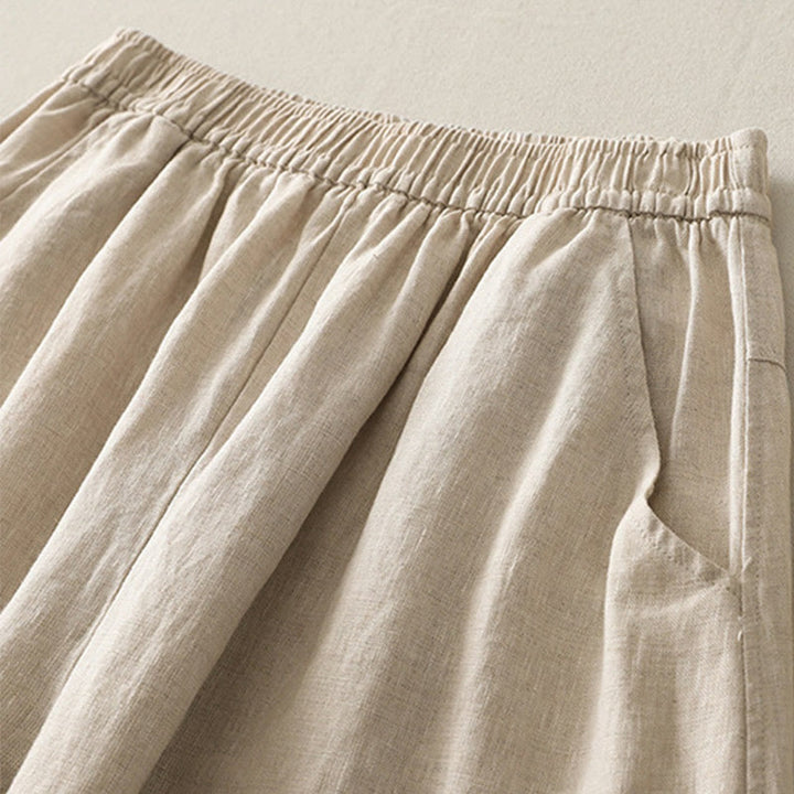 Buddha Stones Summer Daily Solid Color Elastic Waistband Design Women's Wide Leg Cotton Linen Pants With Pockets - image 1