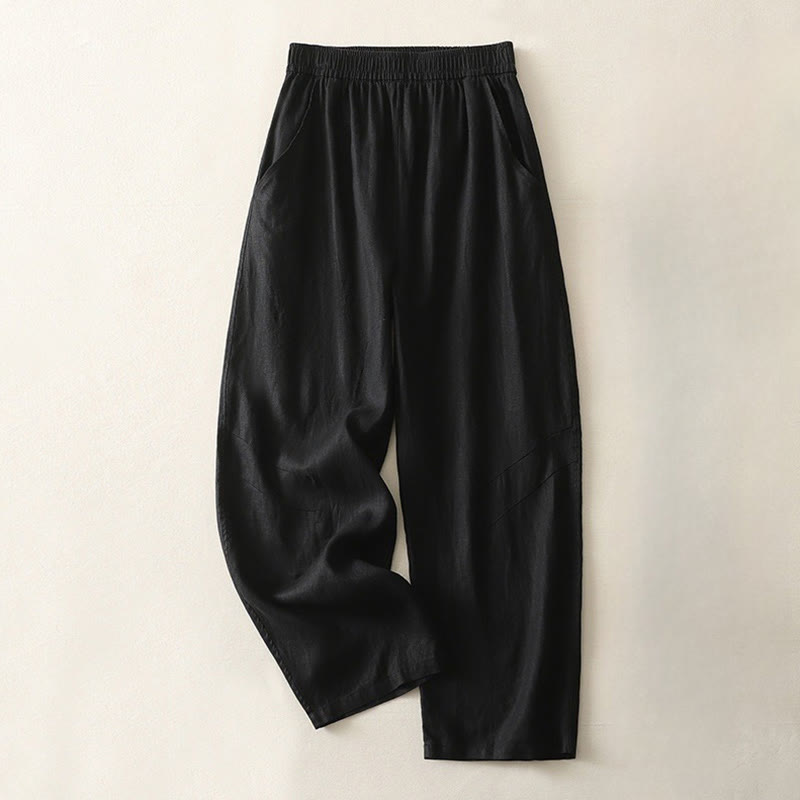 Buddha Stones Summer Daily Solid Color Elastic Waistband Design Women's Wide Leg Pants With Pockets - Black - US8-10，UK/AU12-14，EU40-42 (2XL) - image 22
