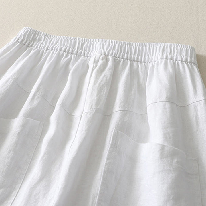 Buddha Stones Summer Daily Solid Color Elastic Waistband Design Women's Wide Leg Pants With Pockets - image 16