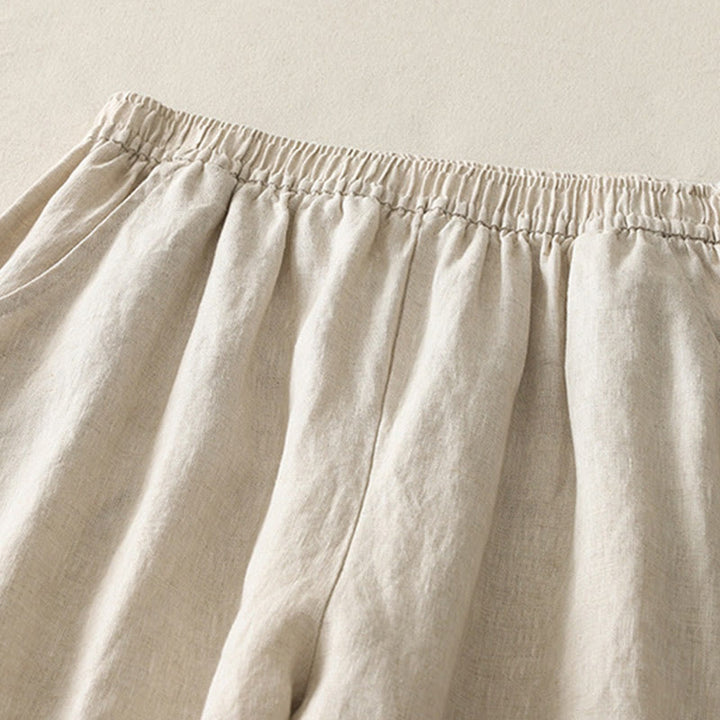 Buddha Stones Summer Daily Solid Color Elastic Waistband Design Women's Wide Leg Cotton Linen Pants With Pockets - image 2