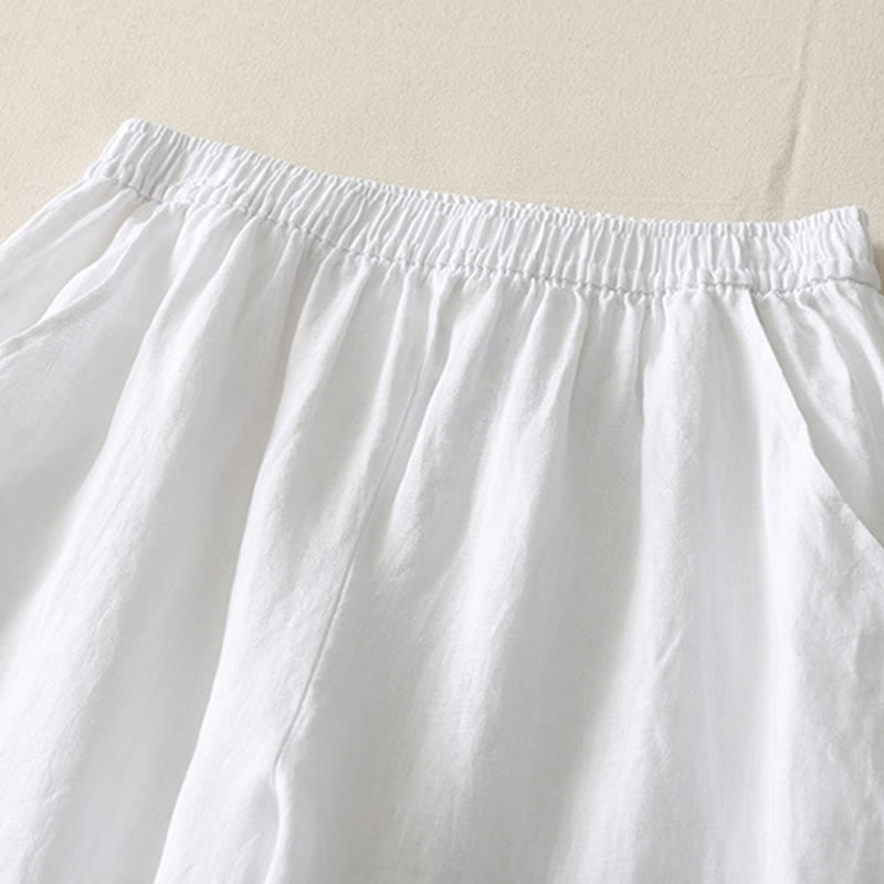 Buddha Stones Summer Daily Solid Color Elastic Waistband Design Women's Wide Leg Pants With Pockets - image 15