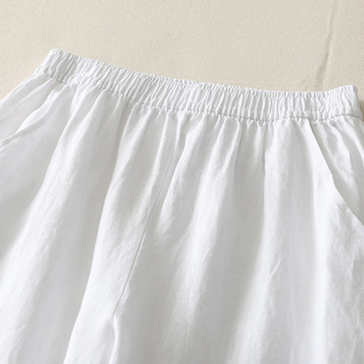 Buddha Stones Summer Daily Solid Color Elastic Waistband Design Women's Wide Leg Pants With Pockets - image 15
