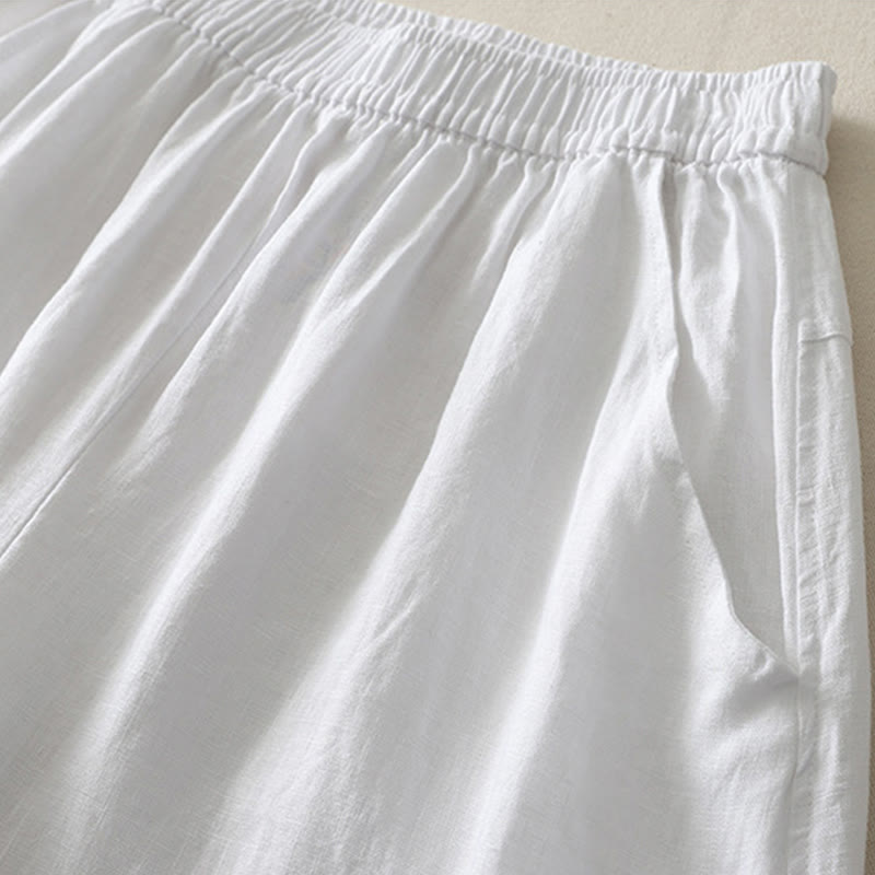 Buddha Stones Summer Daily Solid Color Elastic Waistband Design Women's Wide Leg Pants With Pockets - image 14