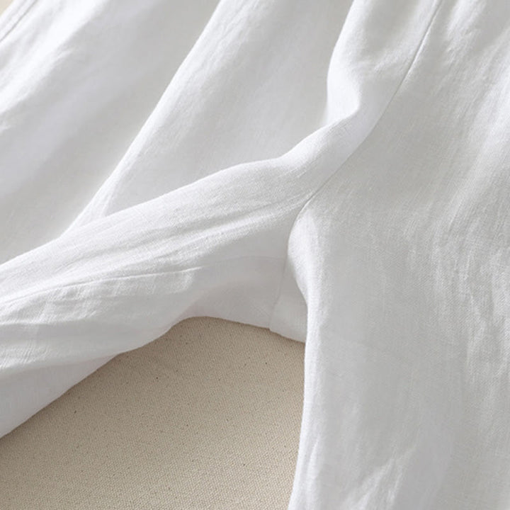 Buddha Stones Summer Daily Solid Color Elastic Waistband Design Women's Wide Leg Cotton Linen Pants With Pockets - image 19