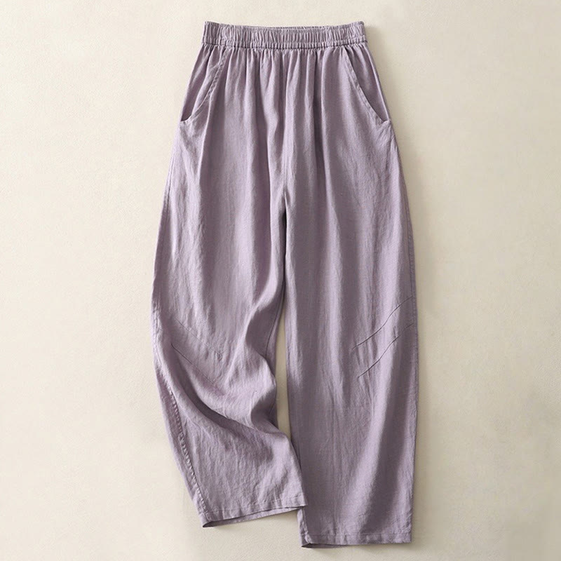 Buddha Stones Summer Daily Solid Color Elastic Waistband Design Women's Wide Leg Pants With Pockets - MediumPurple - US8-10，UK/AU12-14，EU40-42 (2XL) - image 4