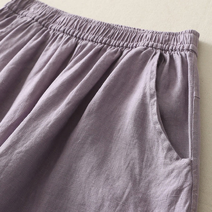 Buddha Stones Summer Daily Solid Color Elastic Waistband Design Women's Wide Leg Pants With Pockets - image 5