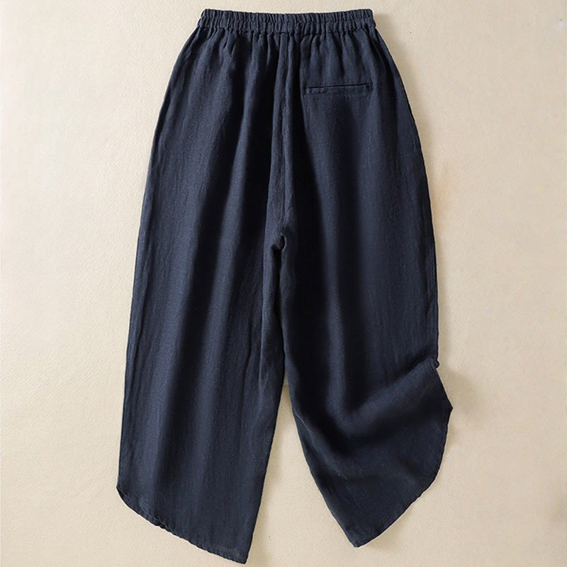 Buddha Stones Casual Plain Drawstring Design Women's Cotton 7-8 Length Pants With Pockets - image 1