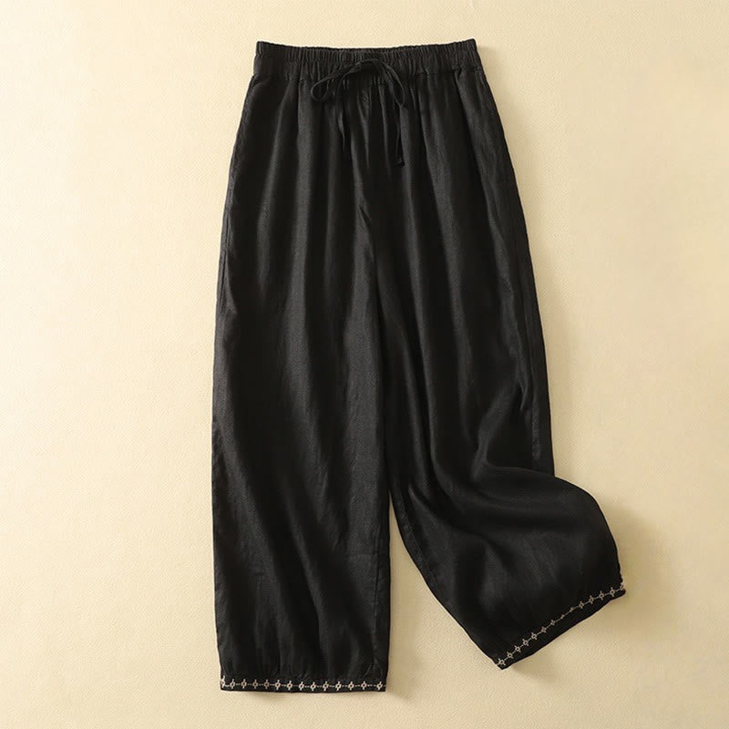 Buddha Stones Casual Retro Drawstring Embroidery Design Women's 7-8 Length Pants With Pockets - Black - US8-10，UK/AU12-14，EU40-42 (2XL) - image 9